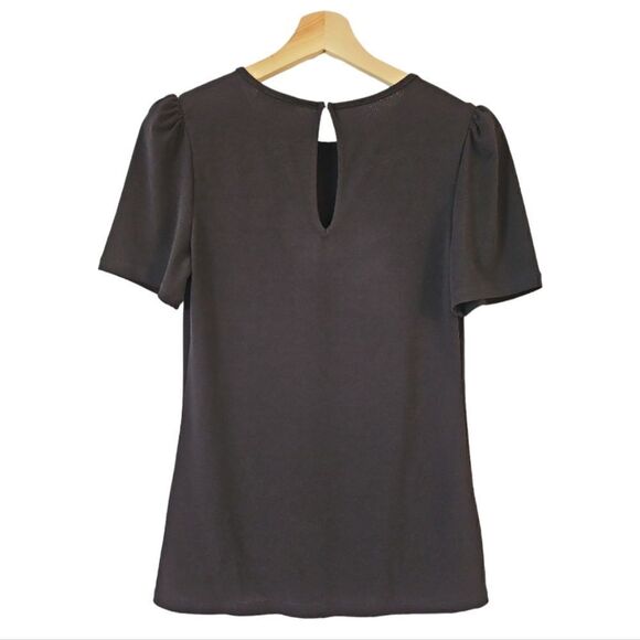 Express Black Puff Short Sleeve Chiffon Blouse Top With Keyhole Back Size S - Picture 4 of 10